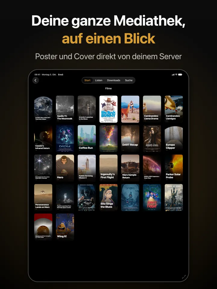 Die Filmbibliothek auf dem iPad als Raster aller Filme