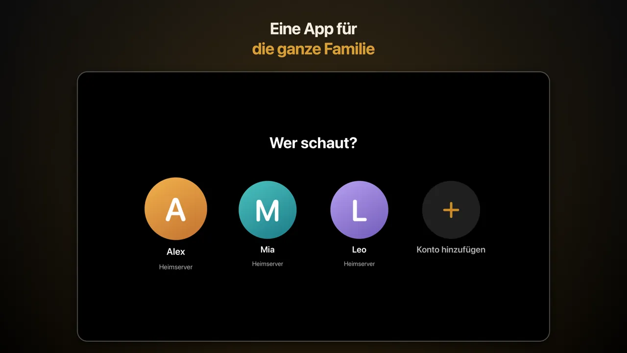 „Wer schaut?“ auf dem Apple TV: mehrere Konten, jedes mit eigener Mediathek