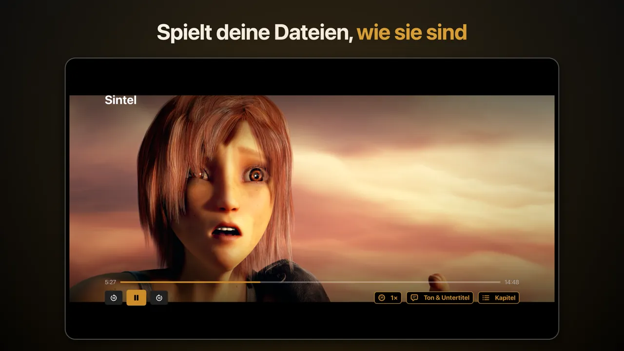Der Player auf dem Apple TV bei der Wiedergabe eines Films mit seinen Bedienelementen