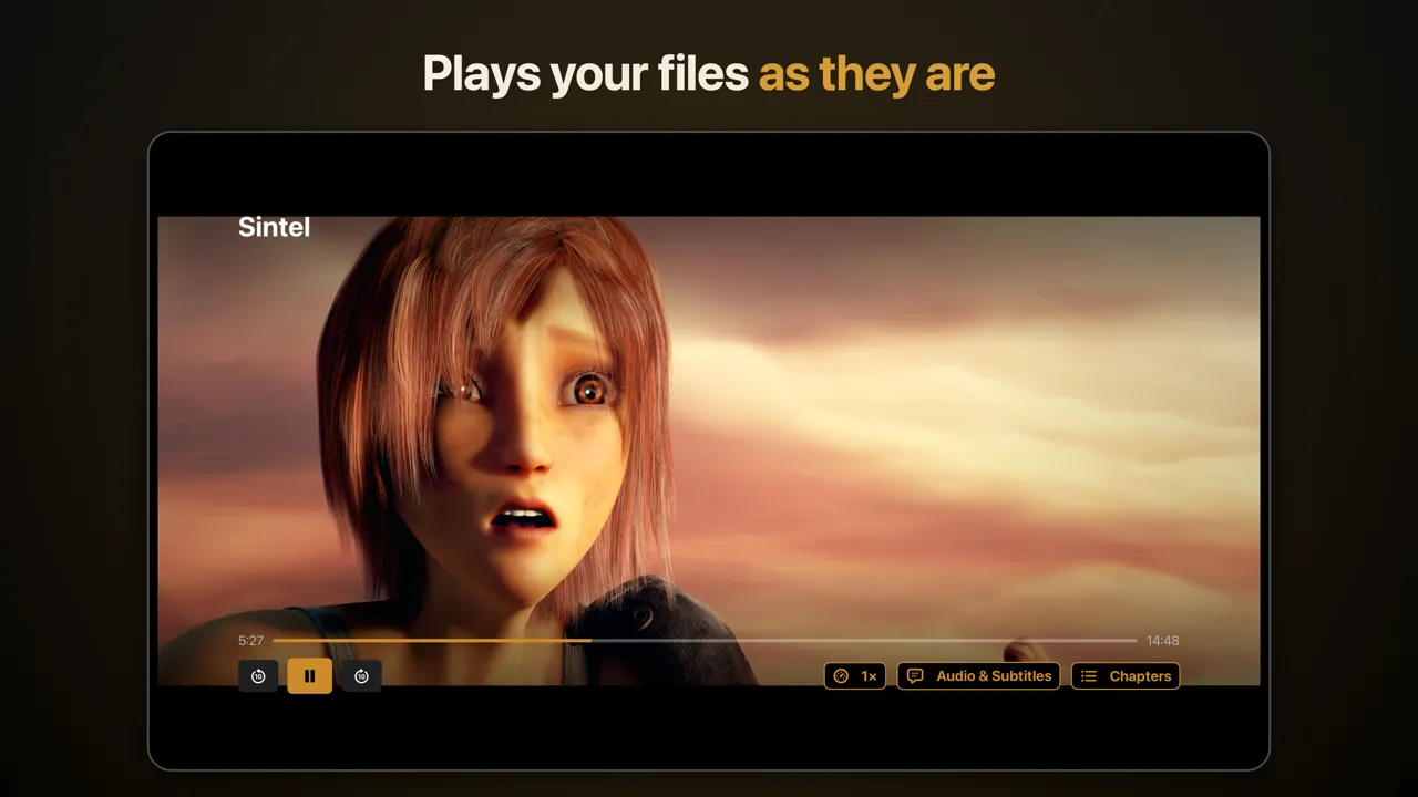 The player on Apple TV playing a film with its controls